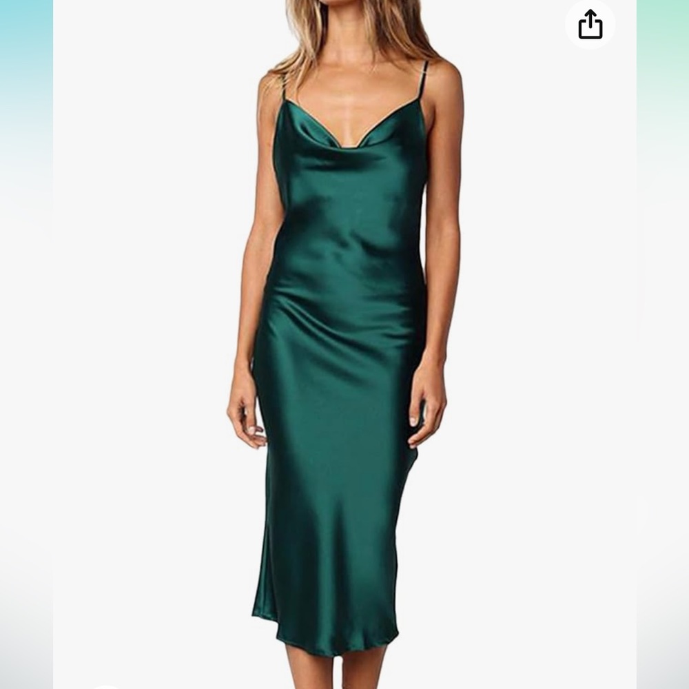 Cowl Neck Satin Midi Slip Dress